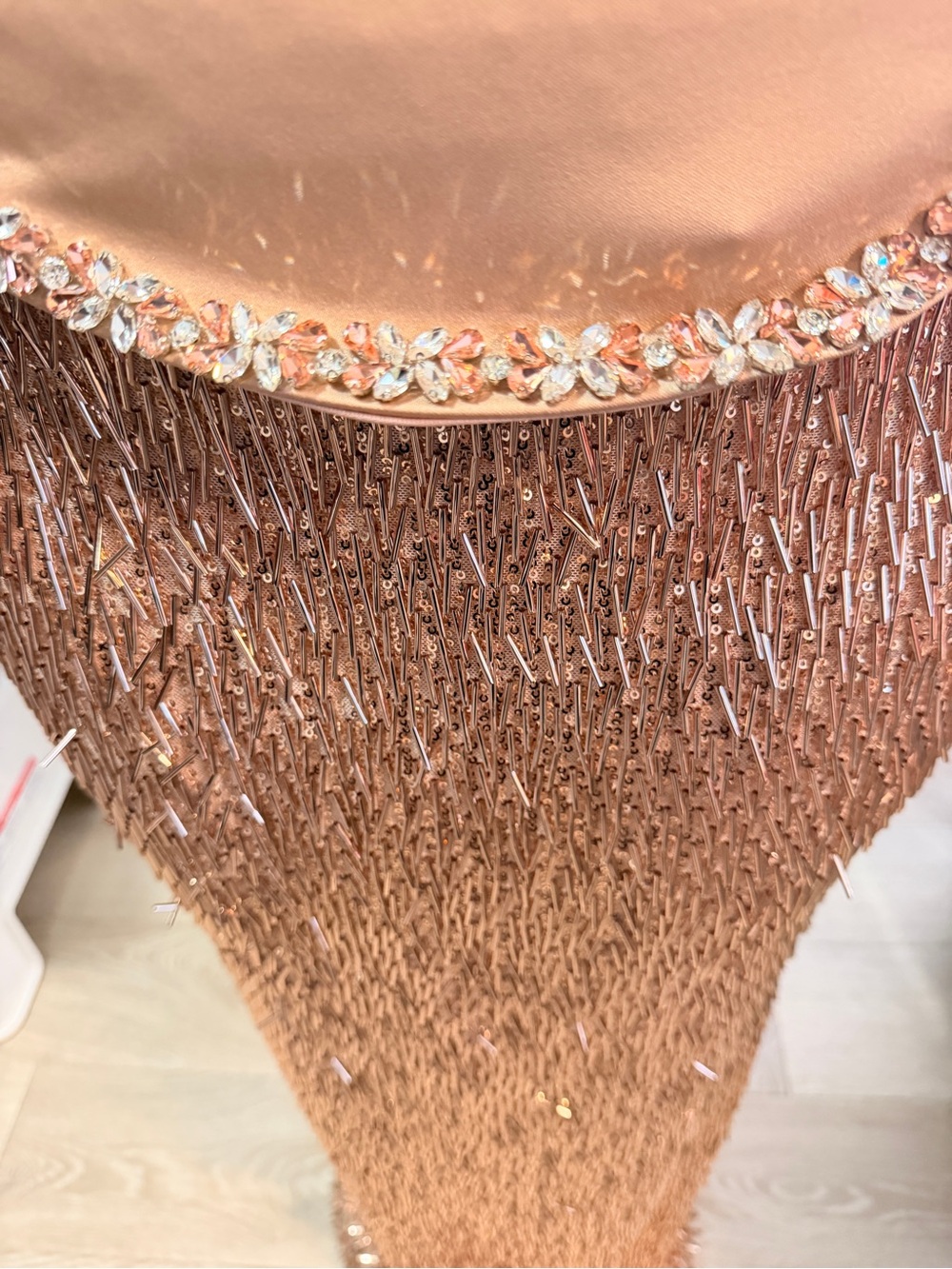 Elegant Rose Gold Sequin Maxi Skirt - Strapless Evening Set - Picture 4 of 6